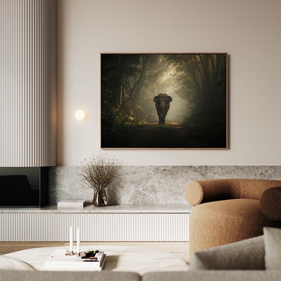 Elephant In The Jungle Morning Light Artwork Wall Art