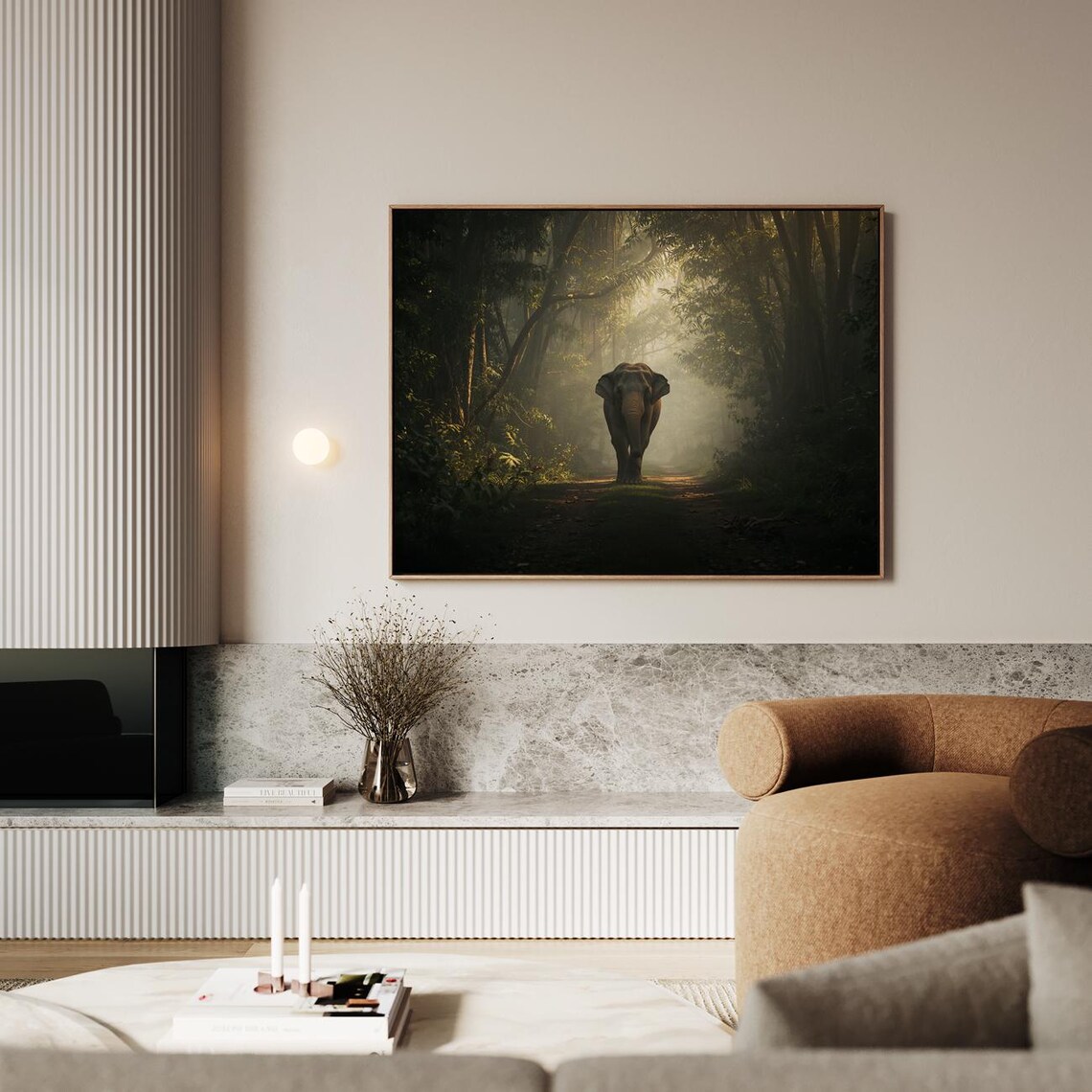 Elephant In The Jungle Morning Light Artwork Wall Art