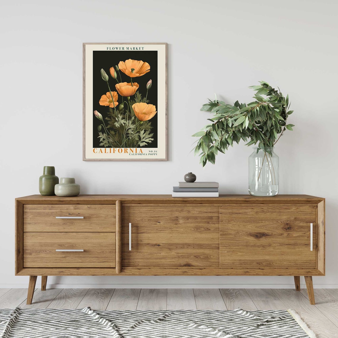 California Poppy Orange Blossoms on Black Botanical Flower Poster - Image 3