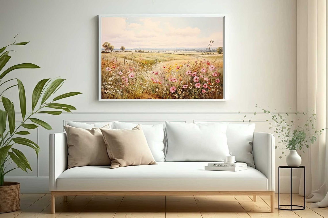 Wildflower Landscape Painting Vintage Landscape Art Print Antique Oil Painting Wall Art Art Print 102 - Image 4