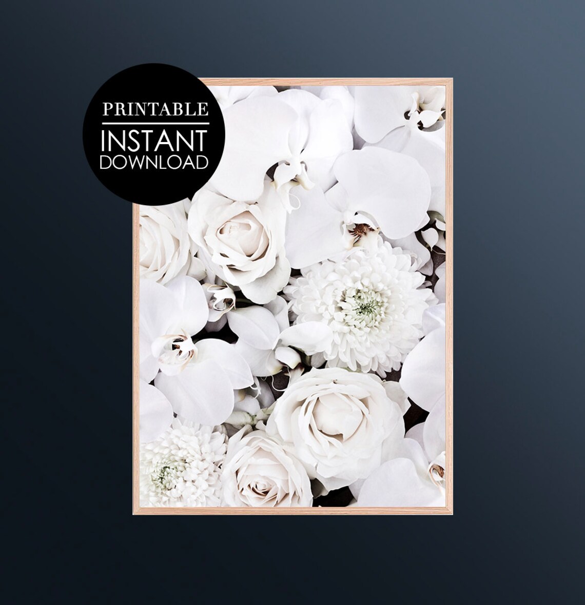 White Roses Orchids Monochrome Floral Photography Art Poster