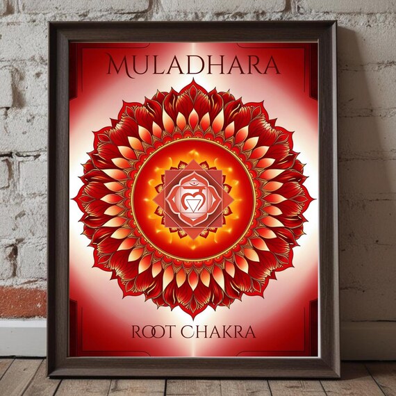 Muladhara Root Chakra Red Mandala Poster for Yoga Studio Wall Decor