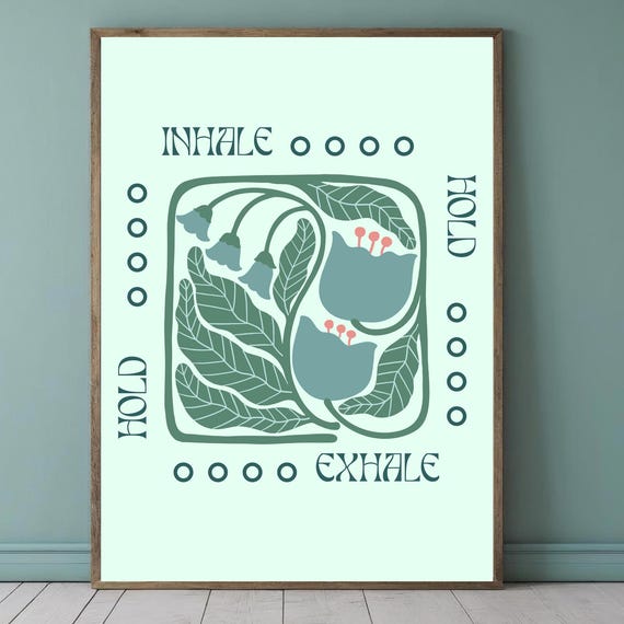 Box Breathing Floral Anxiety Relief Yoga Poster
