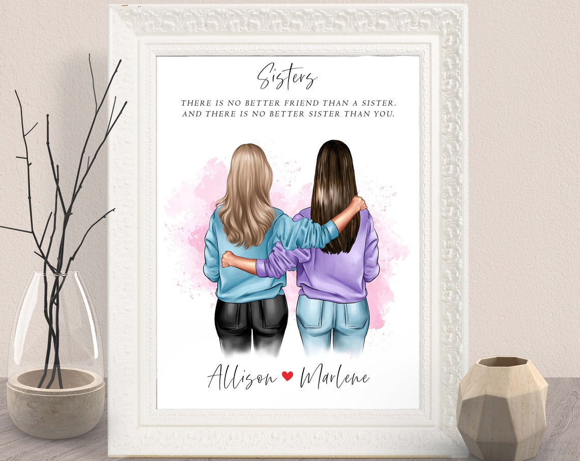 Personalized Sisters Friendship Gift Print Best Friend Sister Art