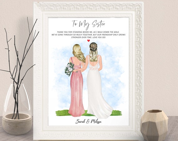 Personalized Bride Maid of Honor Sister Wedding Gift Art Poster