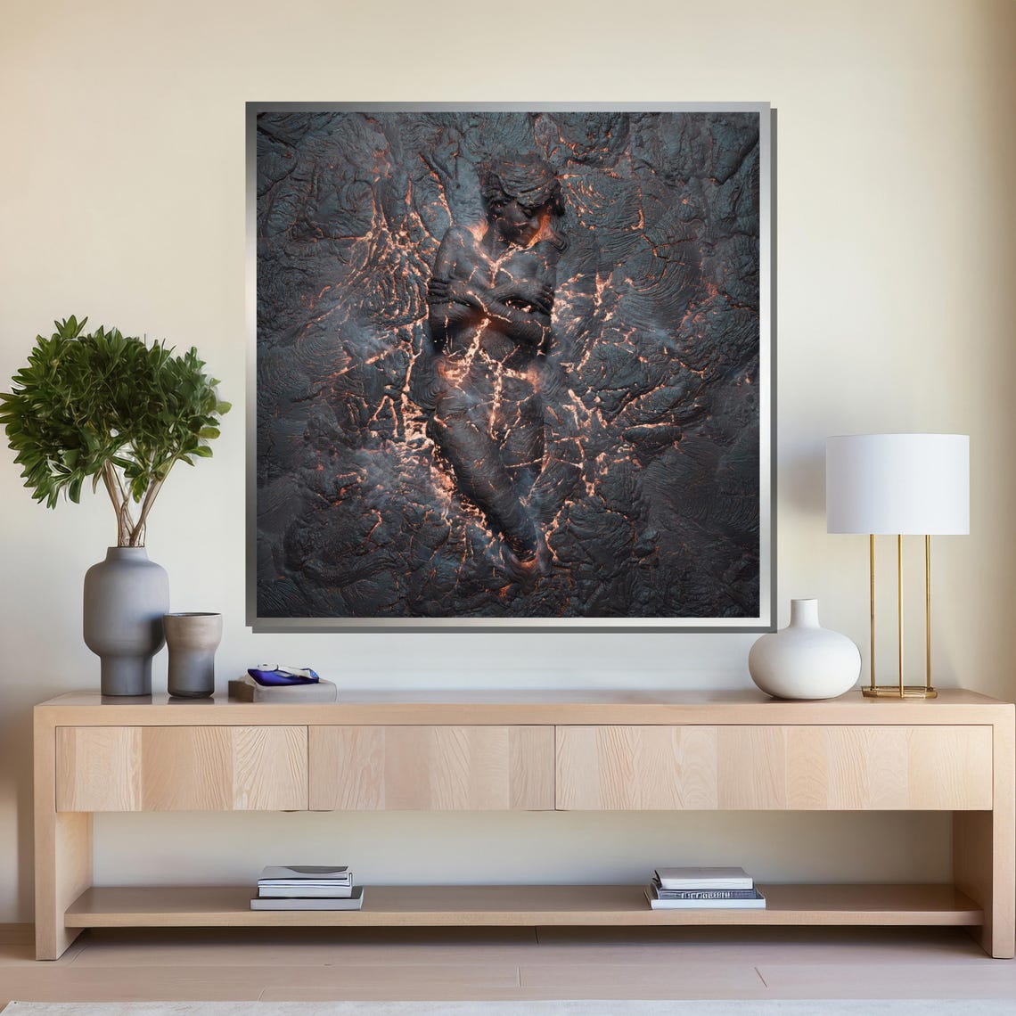 Woman's Figure Emerging From Glowing Volcanic Lava Rock Art Poster - Image 4