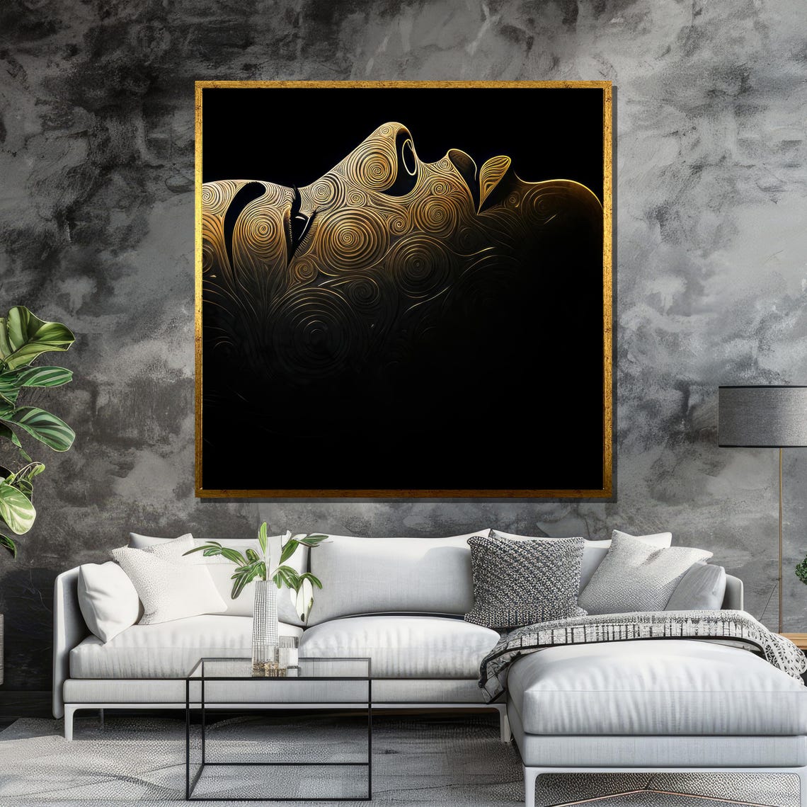 Golden Swirl Face Profile Black Background Abstract Art Poster - Image 6