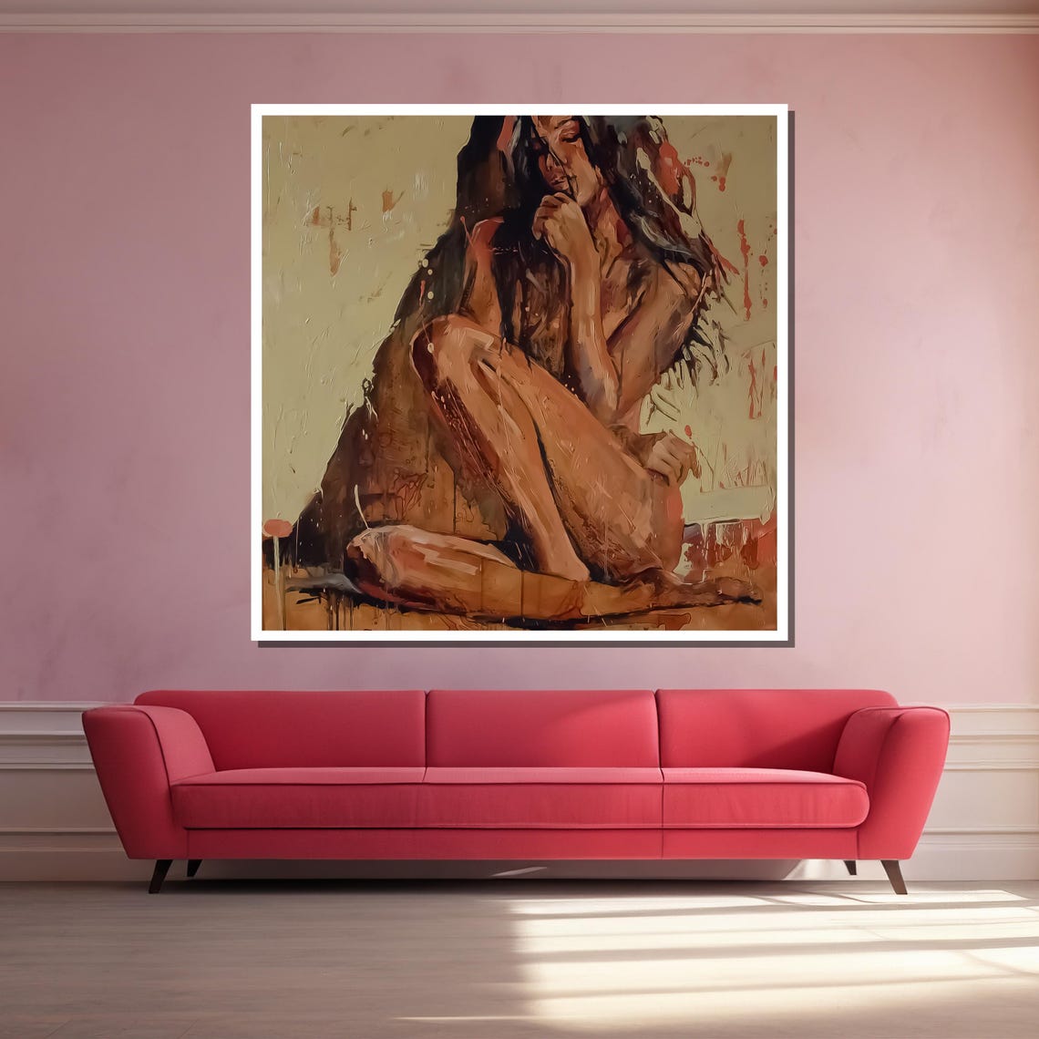Seated Woman in Earth Tones Thoughtful Poster for Relaxing Home - Image 3