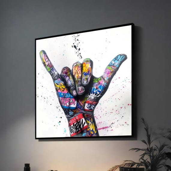 Bold Street Art Colorful Graffiti Hand Gesture Painting Perfect For Modern Home Decor Shaka Symbol In Contemporary Art