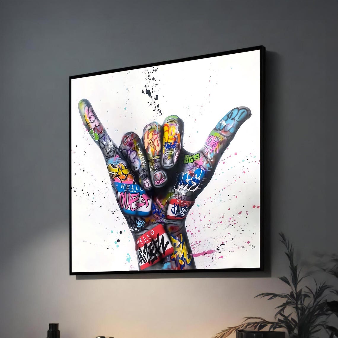 Bold Street Art Colorful Graffiti Hand Gesture Painting Perfect For Modern Home Decor Shaka Symbol In Contemporary Art