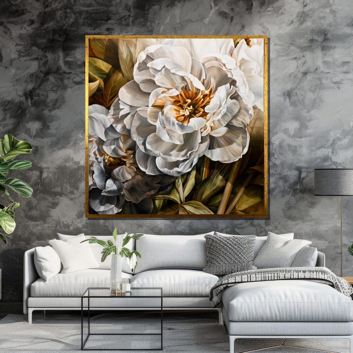Elegant White Peony Flower Close-Up Painterly Floral Art Poster - Image 6