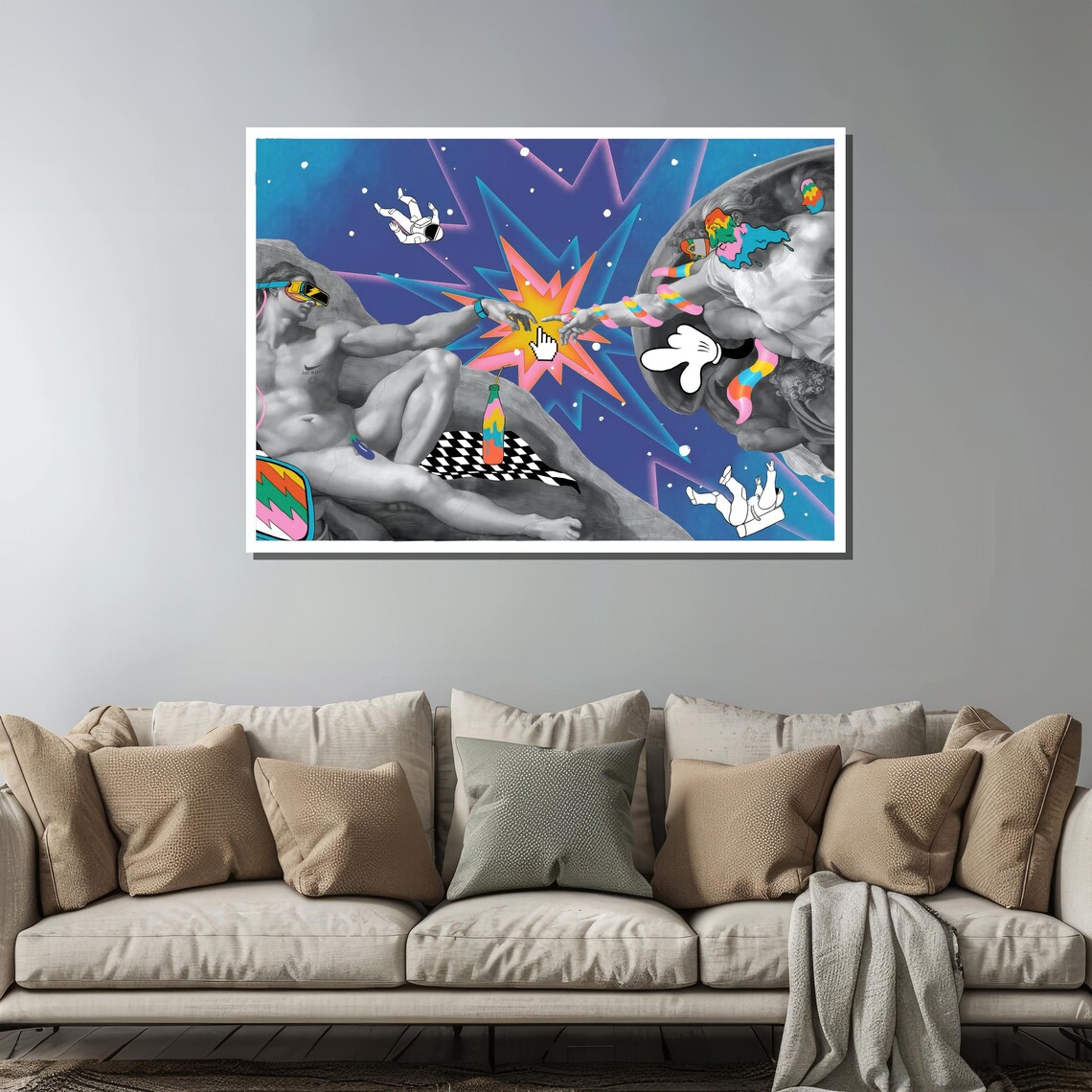 Creation of Adam Pop Art Astronaut Cosmic Remix Funny Art Poster - Image 3