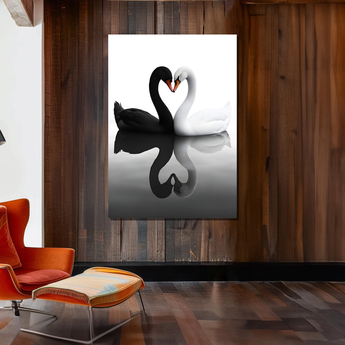 Black and White Swans Forming a Heart Romantic Love Art Poster - Image 2