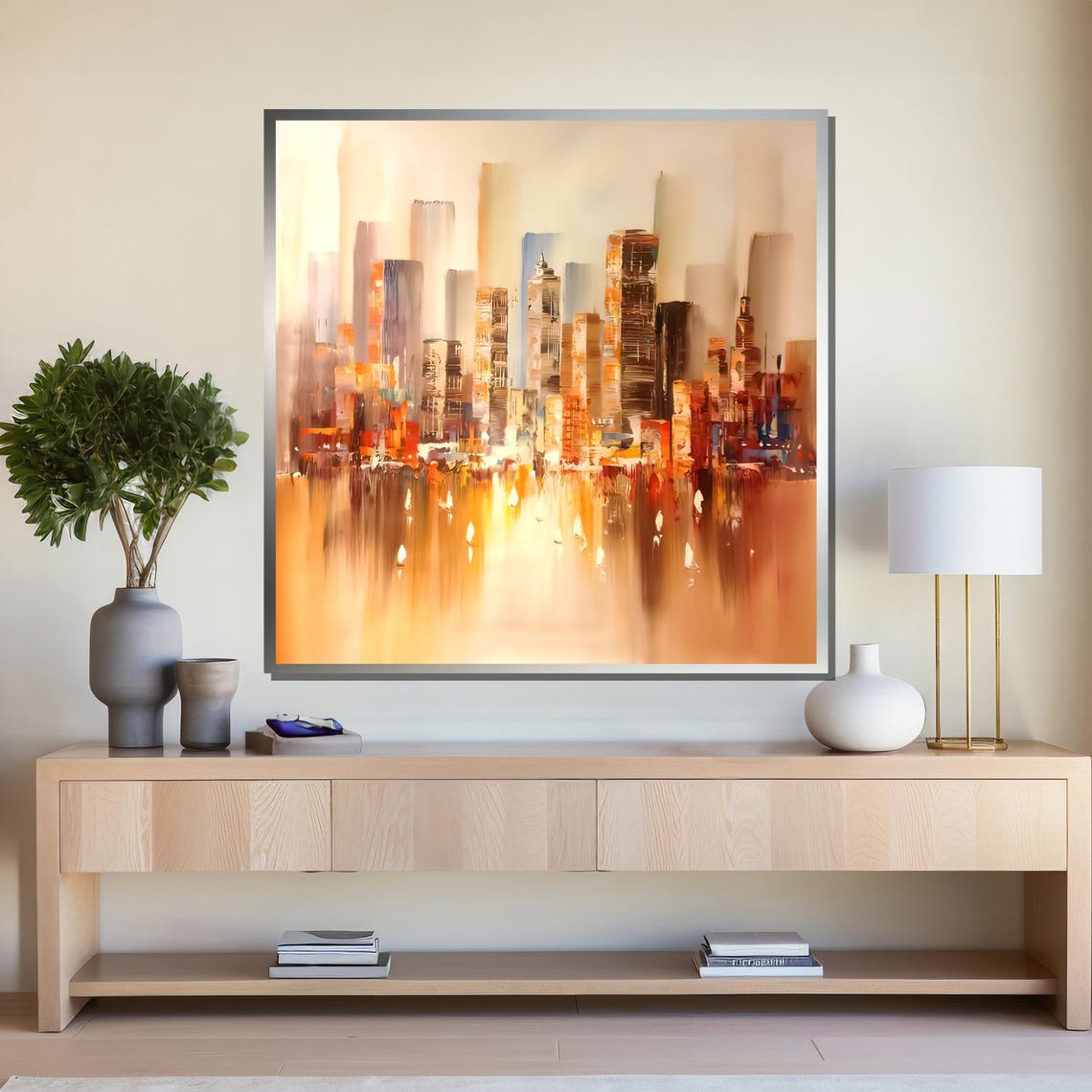 Golden Abstract City Skyline With Warm Reflections Modern Art Poster - Image 4