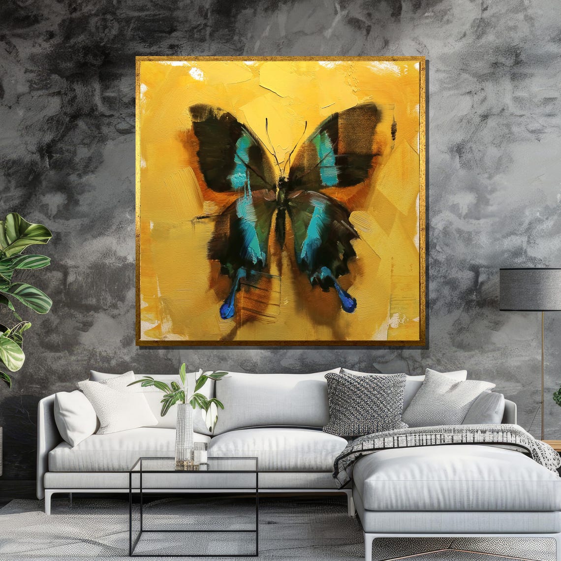 Elegant Butterfly Wall Art Vibrant Yellow And Blue Abstract Painting Ready To Hang Modern Home Decor For Living Room Or Bedroom - Image 6