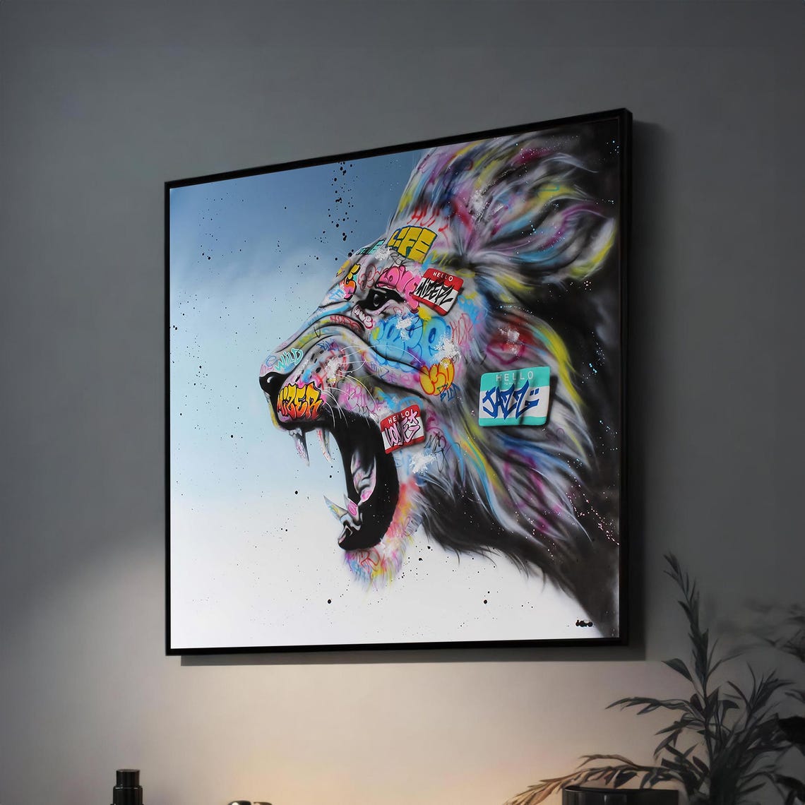 Graffiti Lion Roar Wall Art Bold Colorful And Fierce Urban Jungle Design Painting
