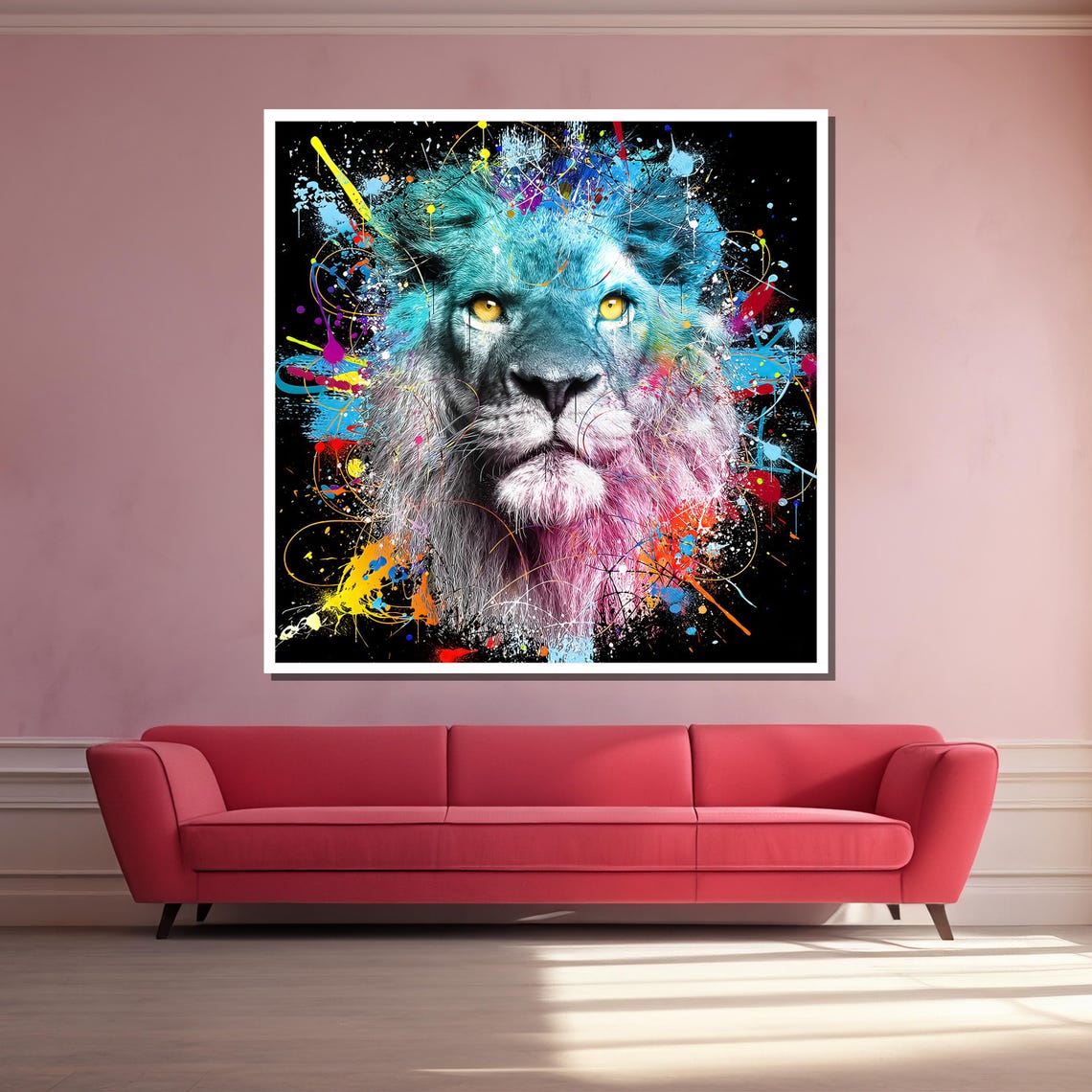 Vibrant Lion Colorful Wall Art Modern Animal Decor Bold Home Accent - Image 3