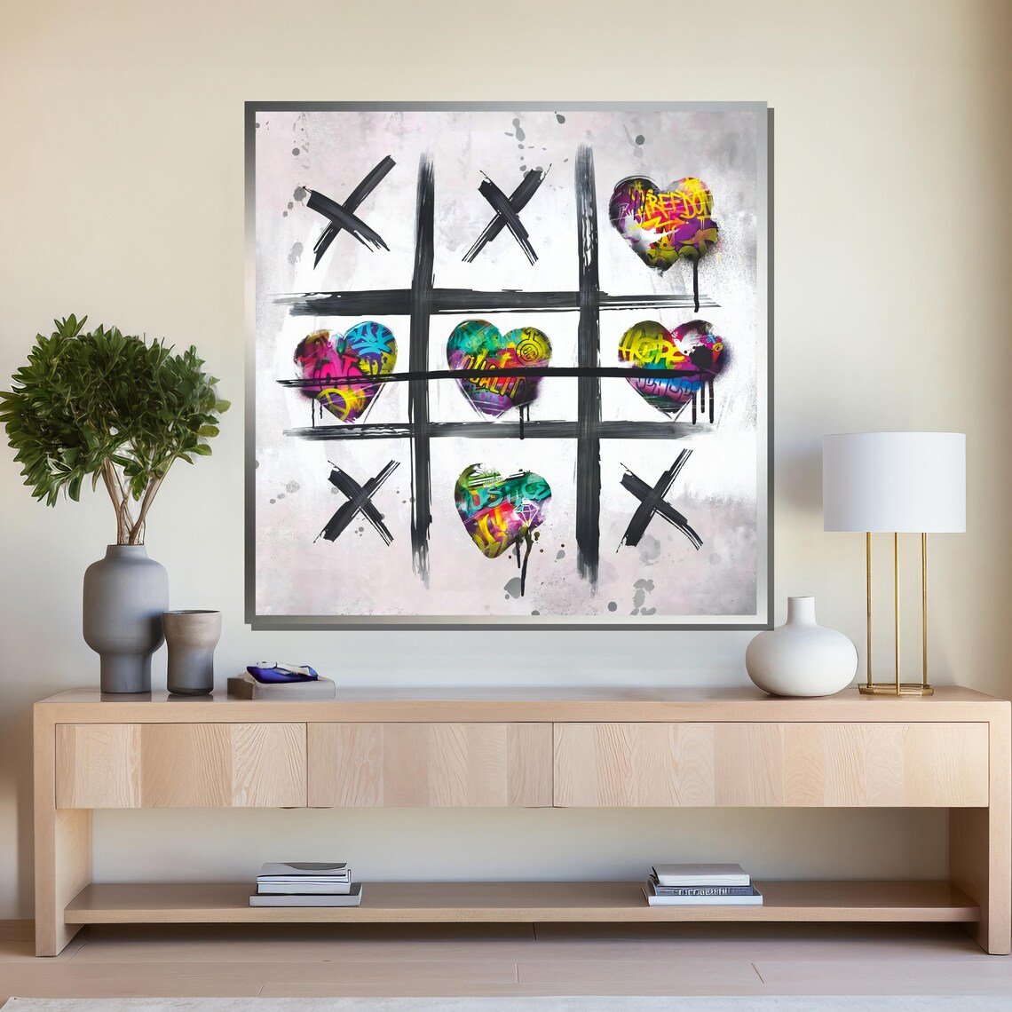 Graffiti Tic Tac Toe Hearts Bold Urban Street Art Game Poster - Image 4