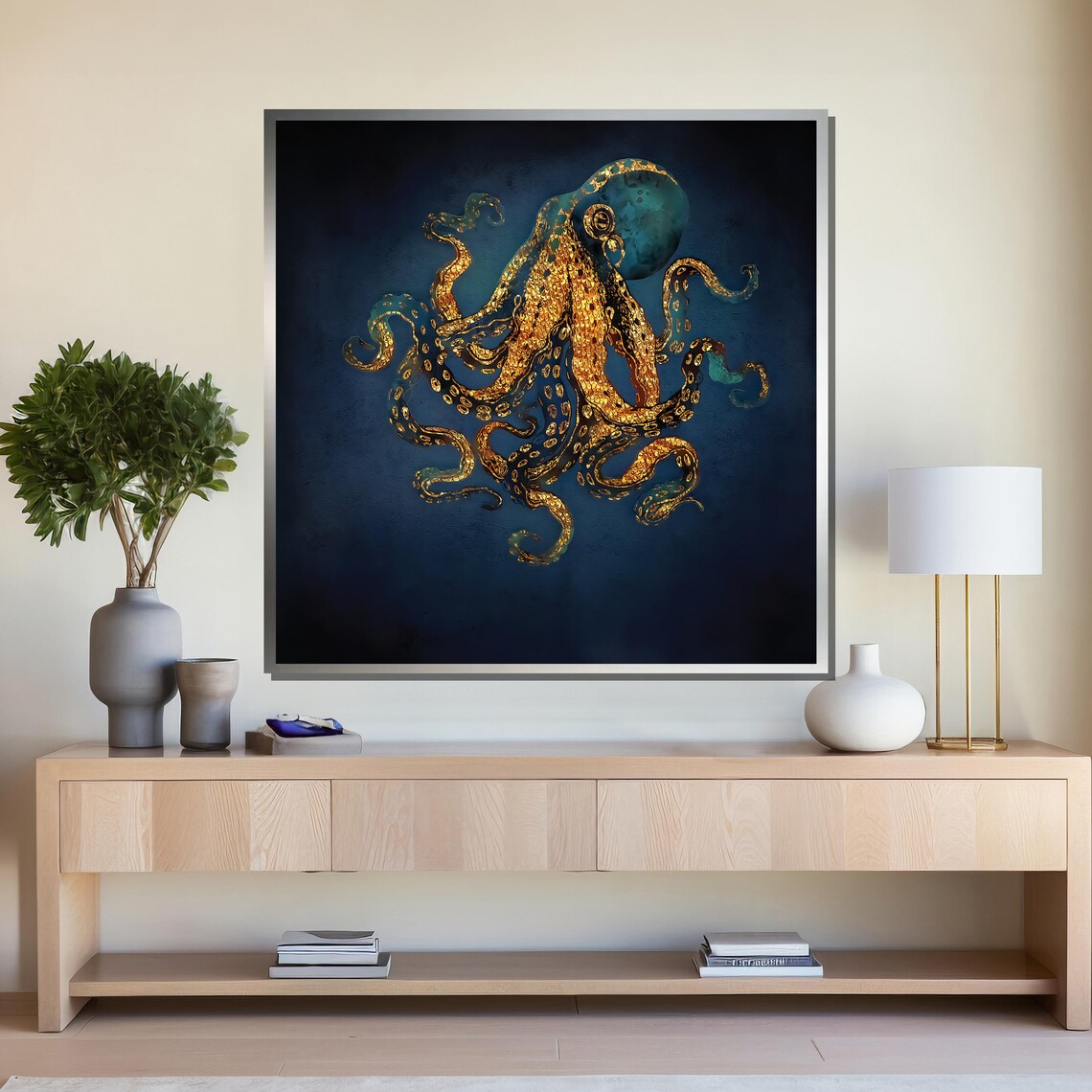 Majestic Golden Octopus Deep Sea Ocean Art Poster for Living Room - Image 4