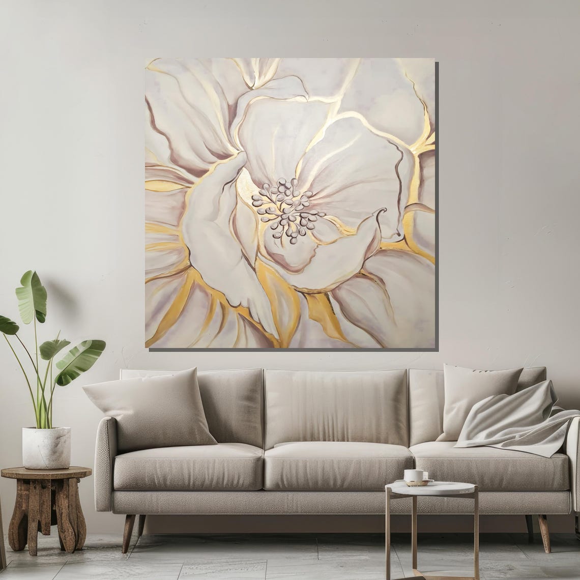 White Flower With Elegant Gold Accents Minimalist Floral Art Poster - Image 2