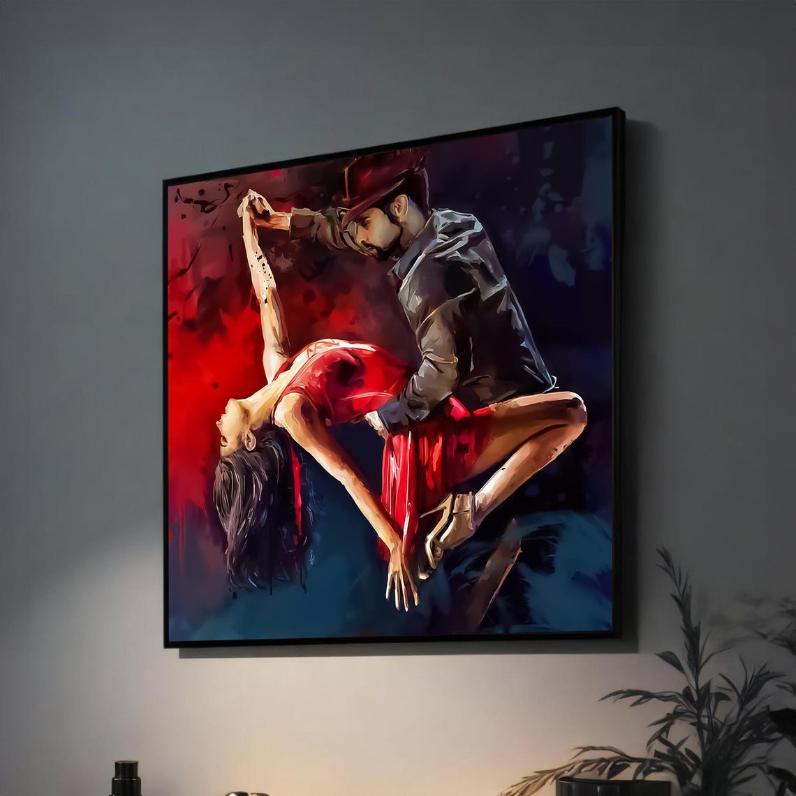 Dramatic Tango Dip Red Dress Dance Poster for Passionate Decor