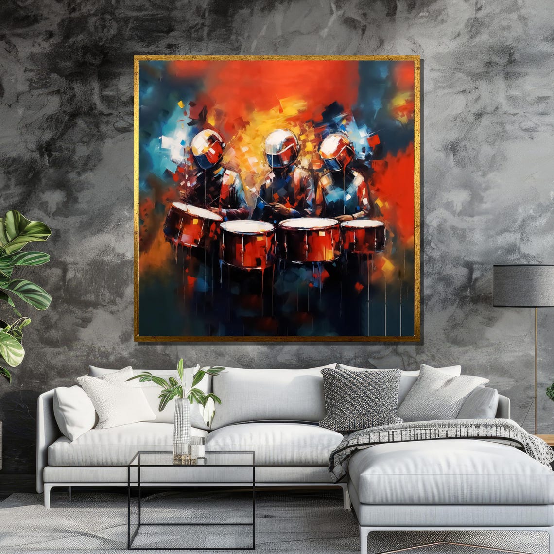 Vibrant Drummers Abstract Art Bold Modern Painting For Living Room Wall Decor Dynamic Musical Artwork - Image 6