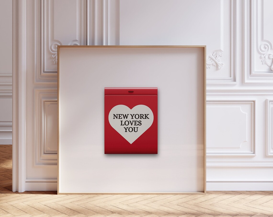 New York Loves You Matchbook Retro Typography Heart Wall Art