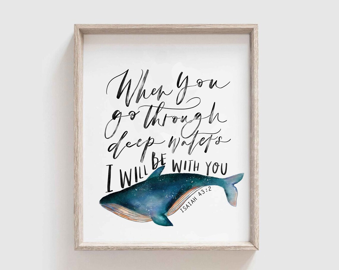 Isaiah 43:2 Scripture Whale Watercolor Art Print