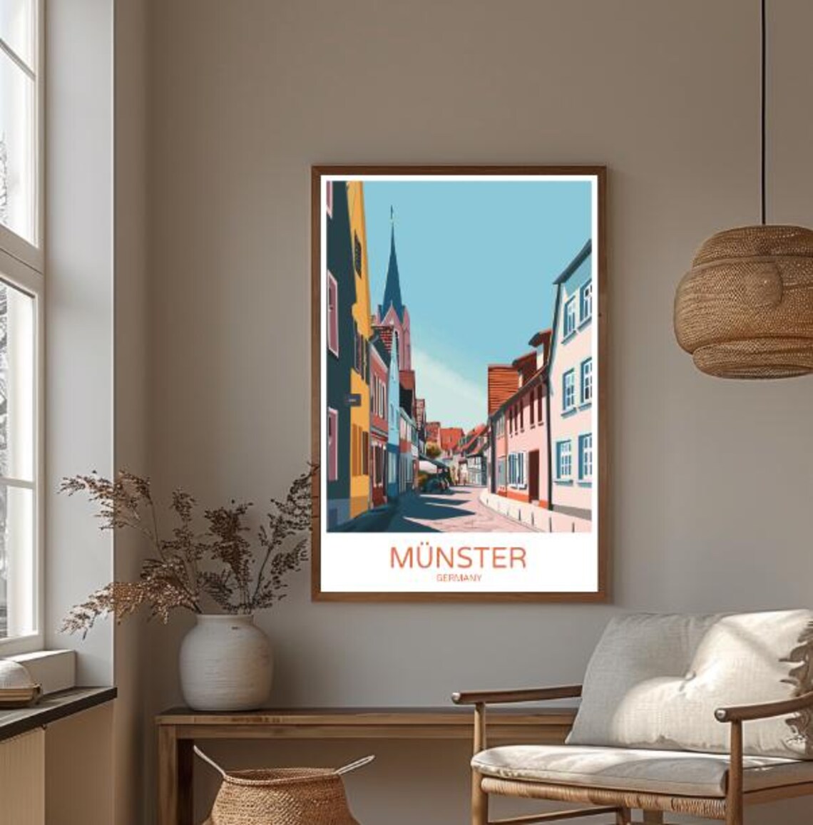 Münster Germany Travel Poster Colorful Street And Church Spire View - Image 3