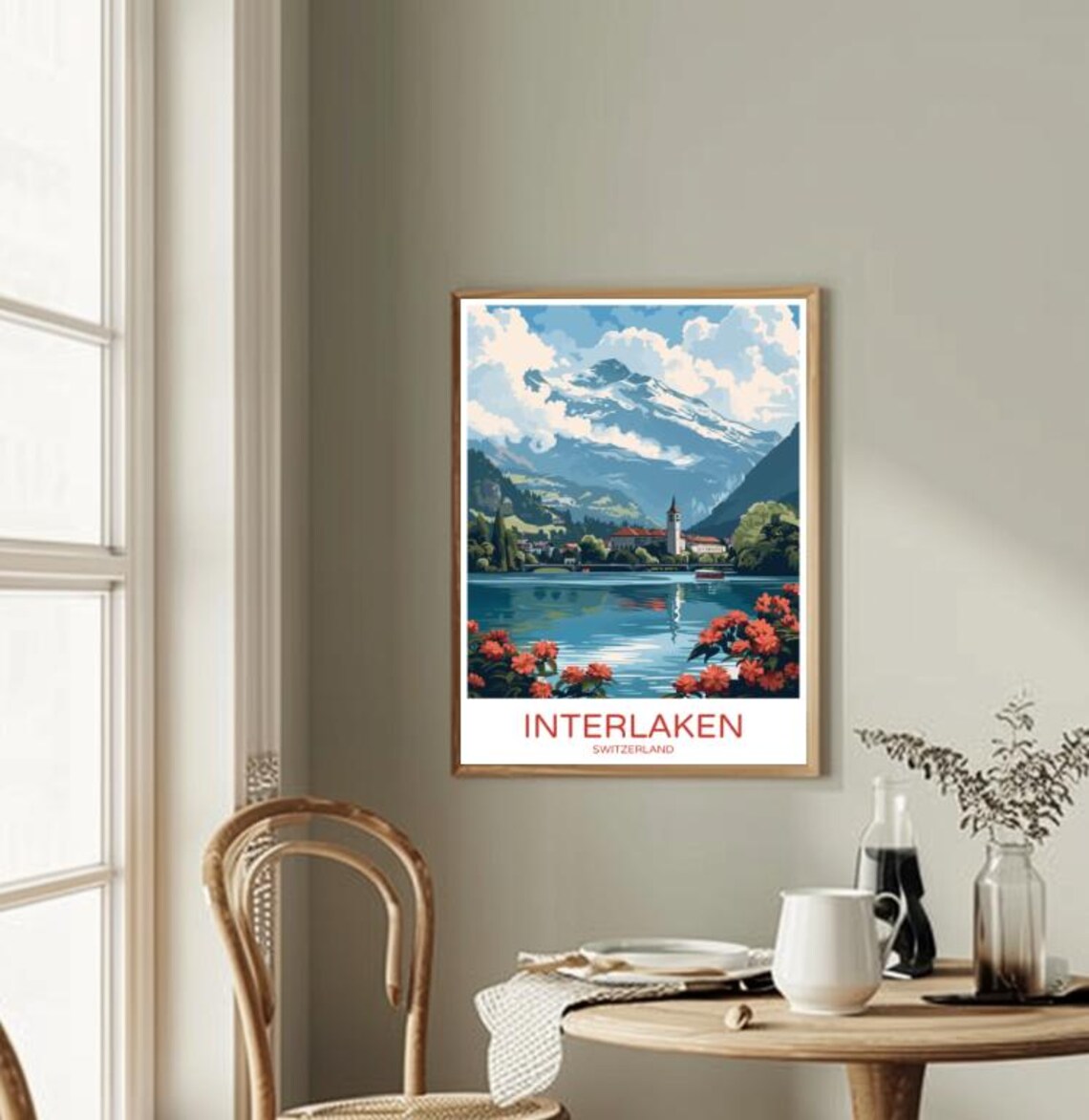 Interlaken Switzerland Alpine Lake Mountains Lakeside Village Poster - Image 2