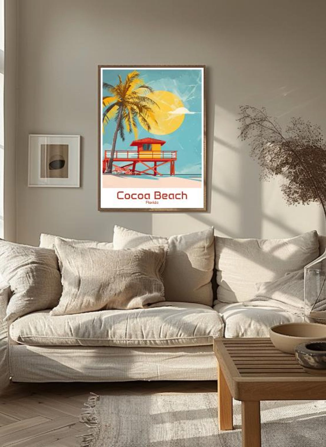 Cocoa Beach Florida Lifeguard Tower Palm Tree Sunset Travel Poster - Image 3