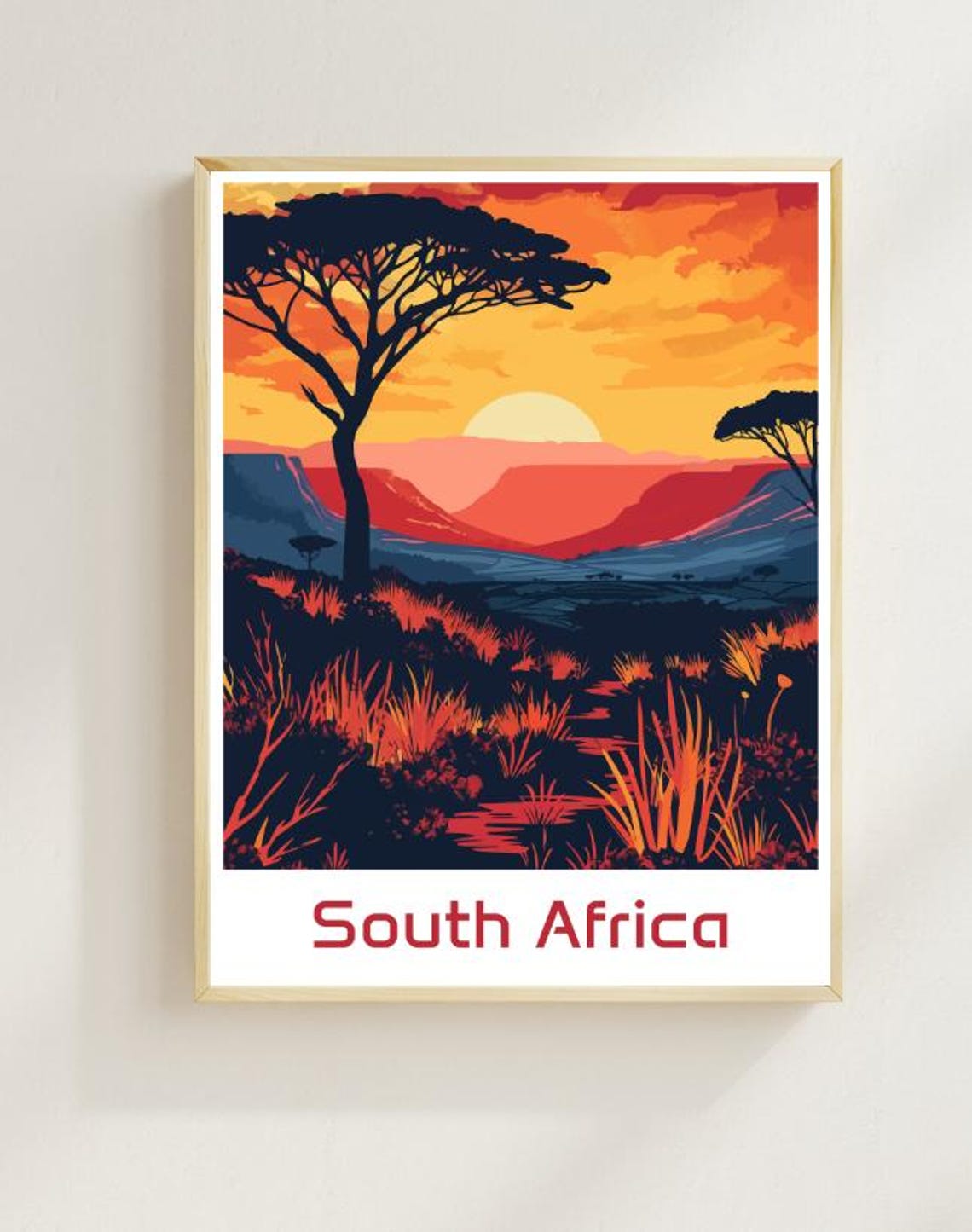 South Africa Travel Poster Scenic Safari Landscape Wall Art Wildlife Nature Print South Africa Decor For Home