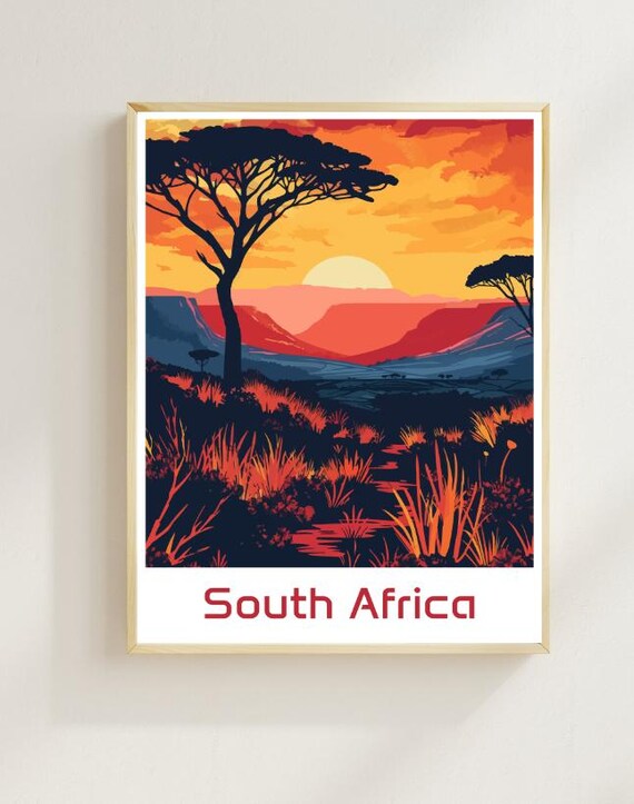 South Africa Travel Poster Scenic Safari Landscape Wall Art Wildlife Nature Print South Africa Decor For Home