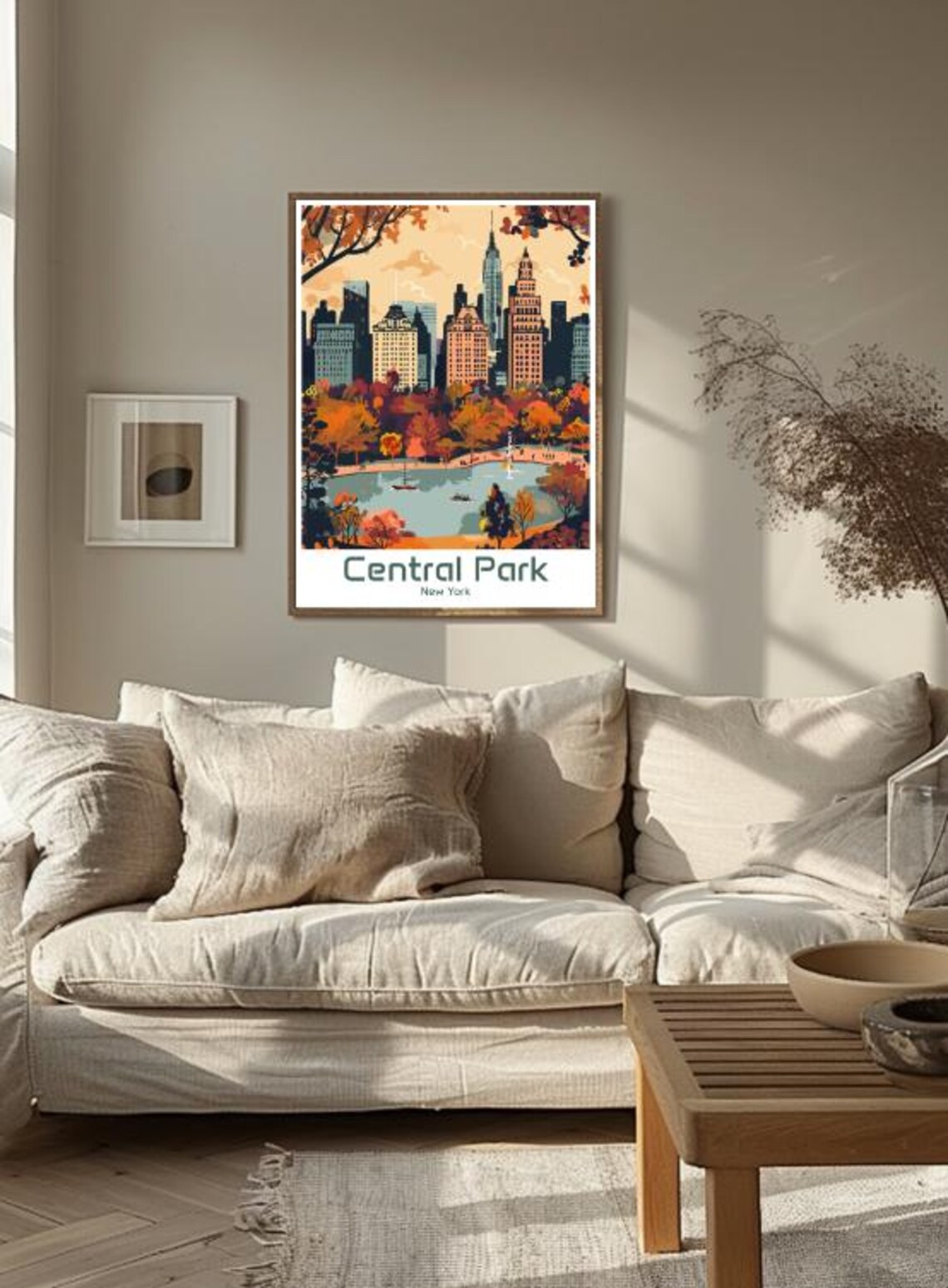 Central Park New York Autumn Foliage with Skyline Travel Poster - Image 3