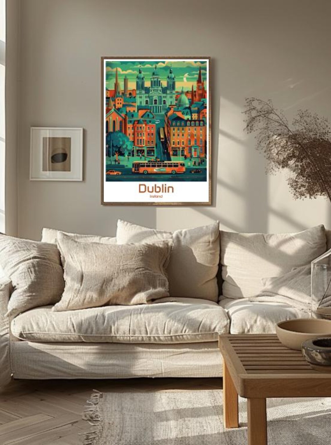 Dublin Ireland Historic City Streets with Bus Vintage Travel Poster - Image 3