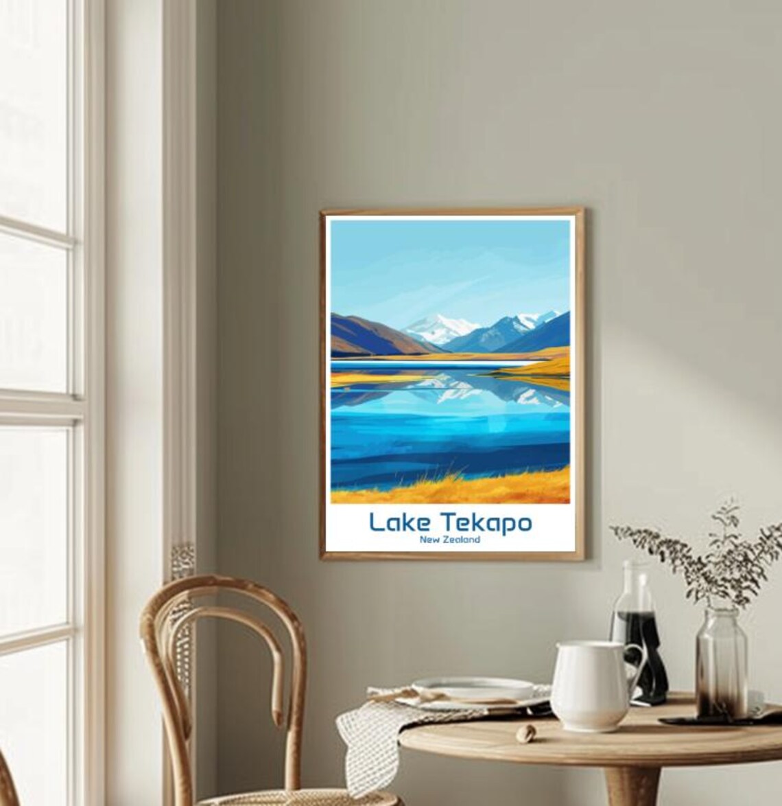 Lake Tekapo New Zealand Blue Lake Mountain Reflection Poster - Image 2