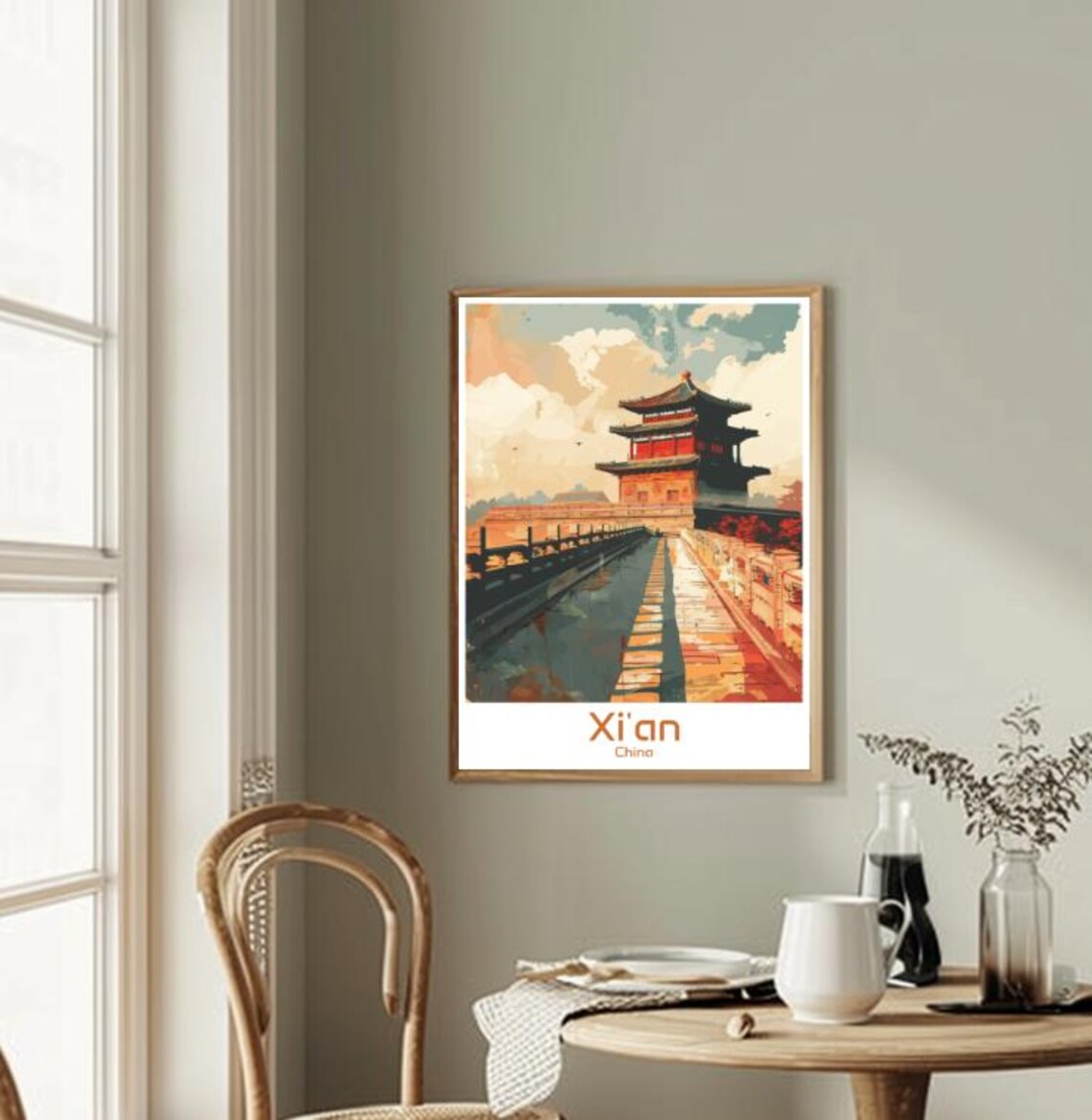 Xi'an China Ancient City Wall Historic Watchtower Moat Travel Poster - Image 2
