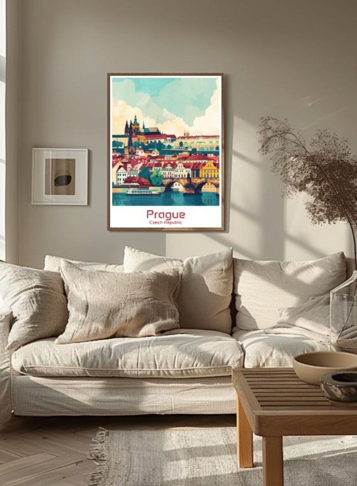 Prague Czech Republic Castle and Charles Bridge Vintage Travel Poster - Image 3