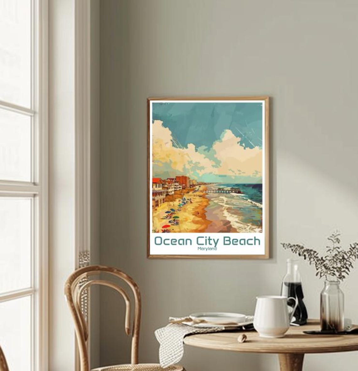 Ocean City Beach Maryland Vintage Beachfront Illustration Poster - Image 2