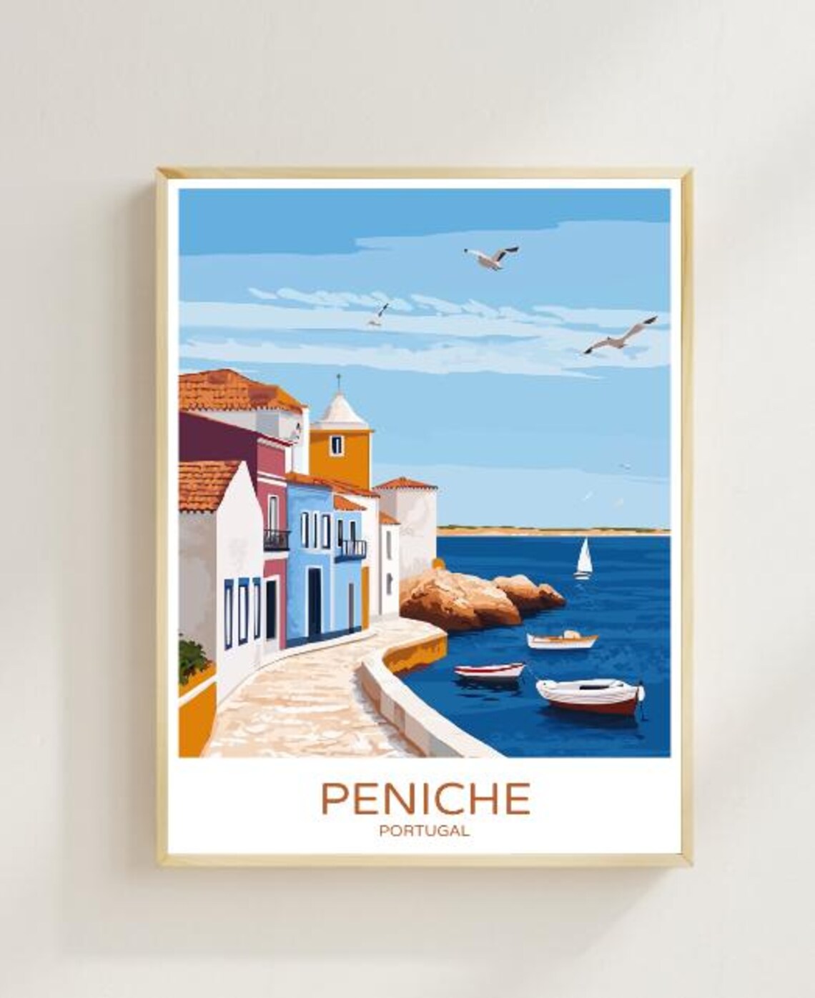 Peniche Portugal Colorful Harbor Houses Boats Seaside Town Poster