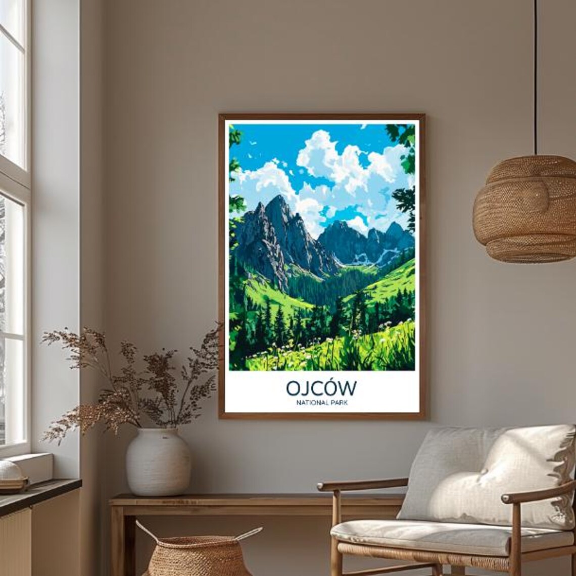 Ojcow National Park Poland Travel Poster with Green Peaks and Meadows - Image 3