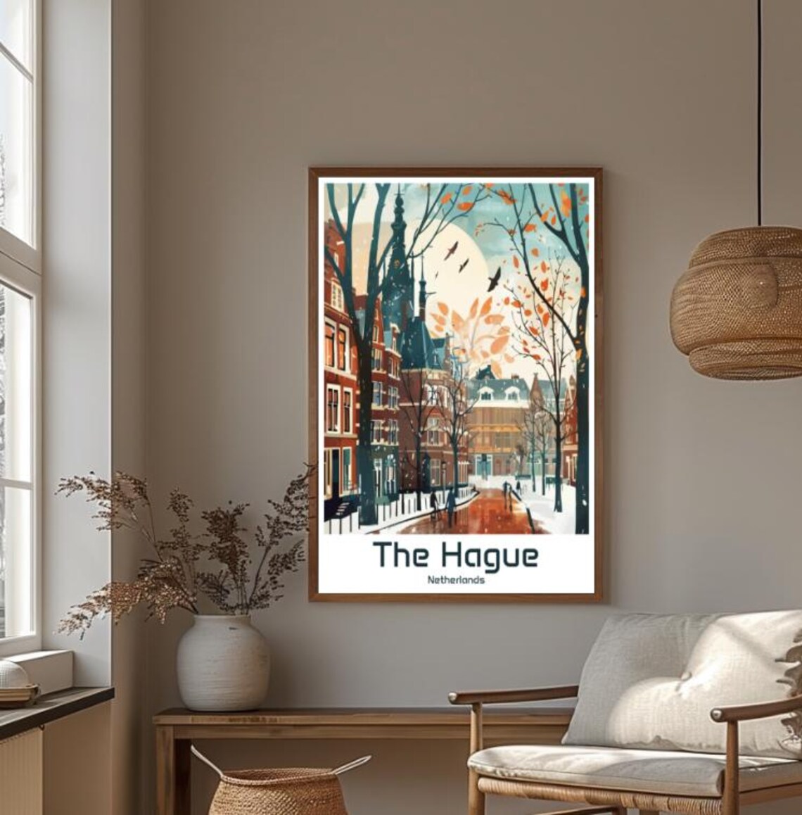 The Hague Netherlands Autumn Street Falling Leaves Moon Poster - Image 4