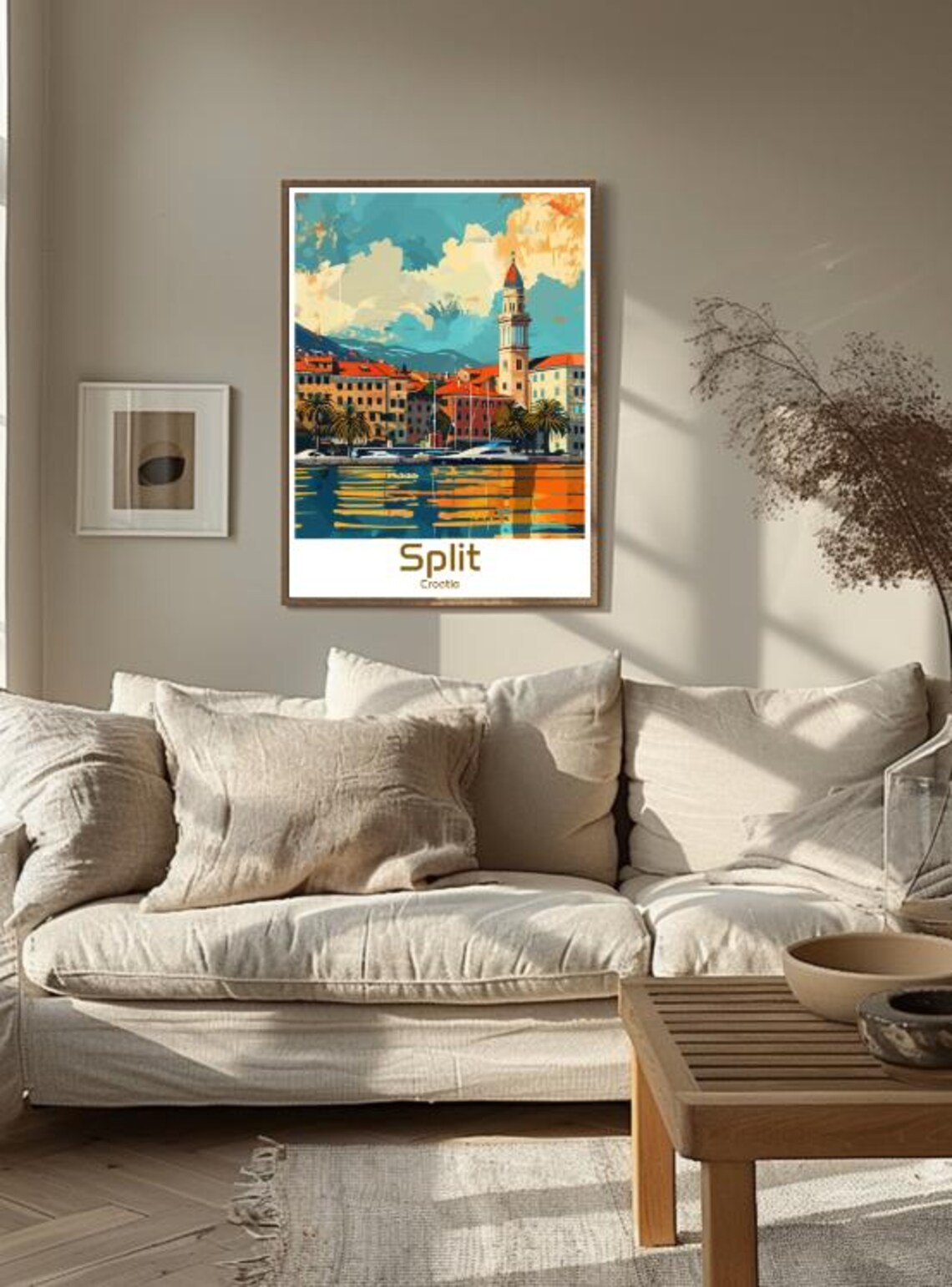 Split Croatia Harbor Bell Tower and Palm Waterfront Travel Poster - Image 3