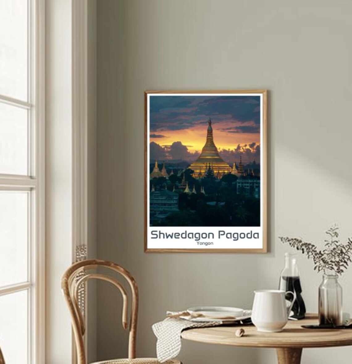 Shwedagon Pagoda Yangon Golden Stupa Sunset Skyline Glow Poster - Image 2