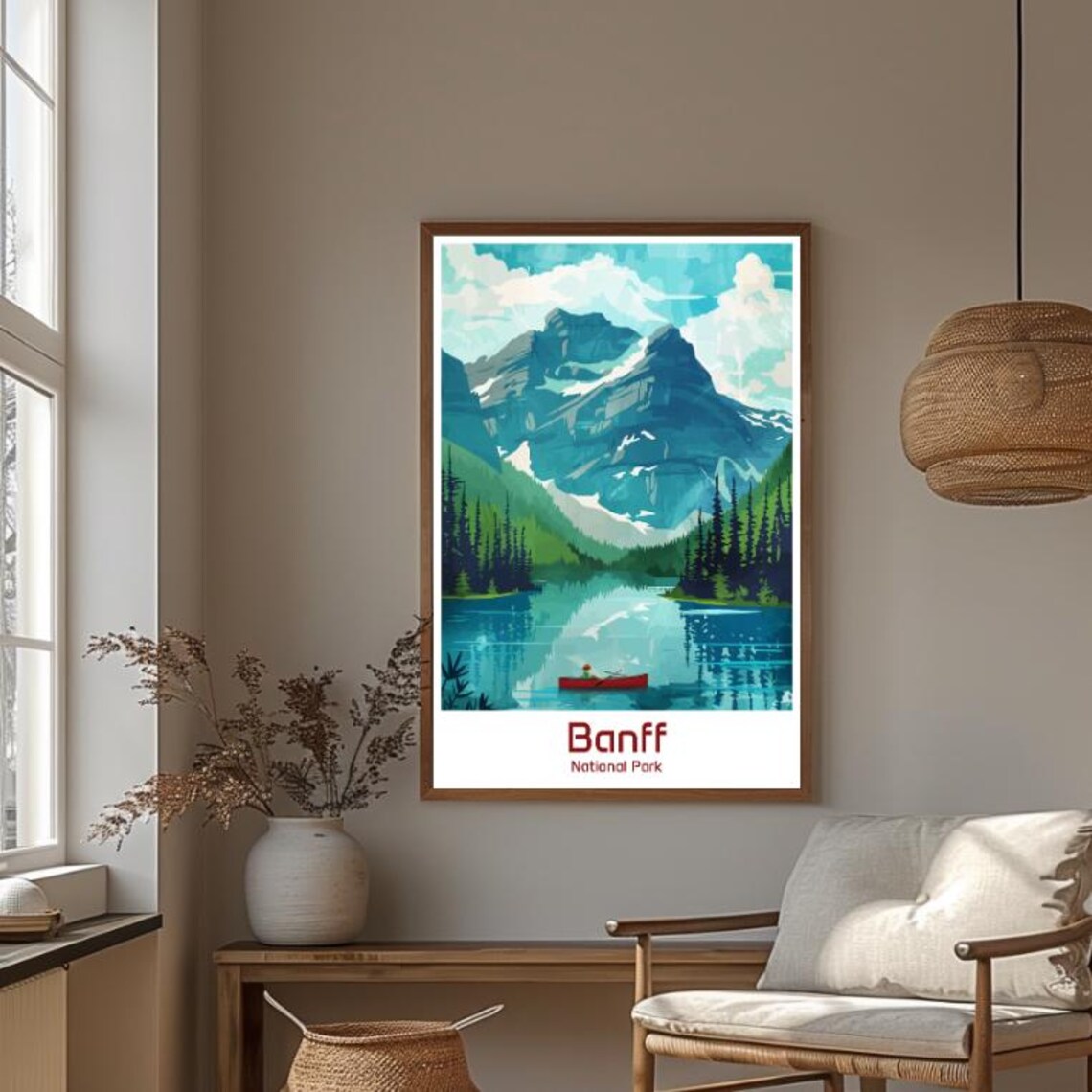 Banff National Park Red Canoe Alpine Lake Canada Travel Poster - Image 4