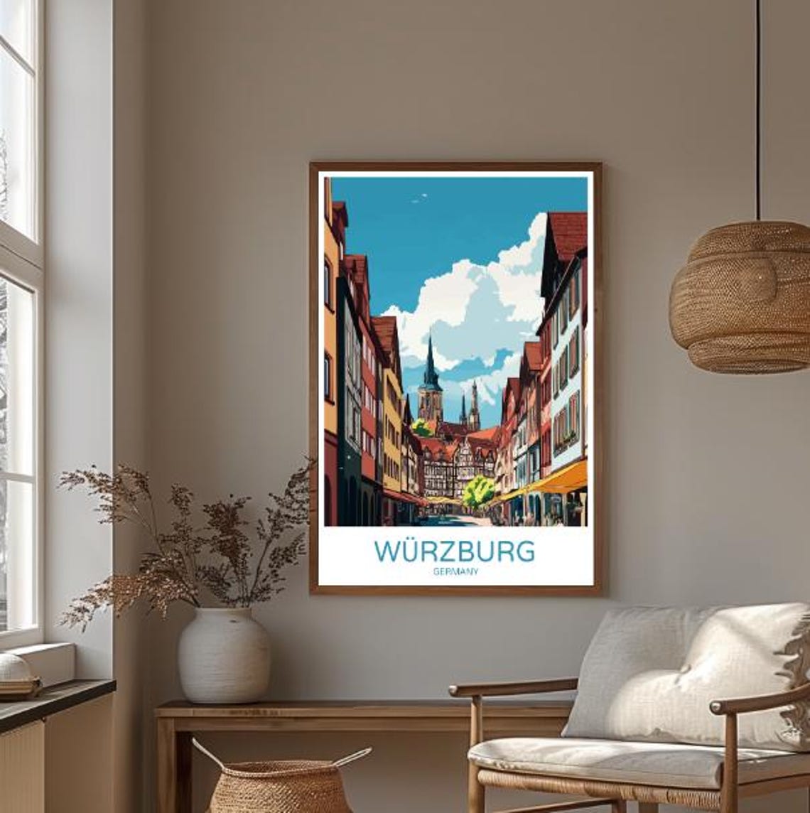 Wrzburg Germany Travel Poster Historic City Wall Art Marienberg Fortress Print German Landscape Artwork Vintage Travel Poster - Image 3