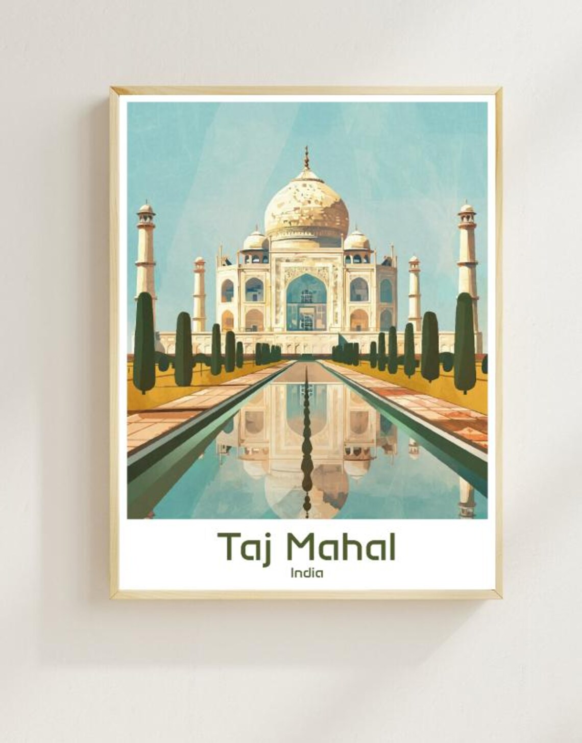 Taj Mahal India Marble Mausoleum Garden Reflection Travel Poster