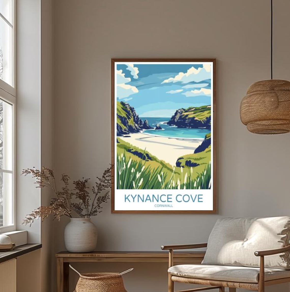 Kynance Cove Cornwall Turquoise Water Beach Cliffs Travel Poster - Image 3