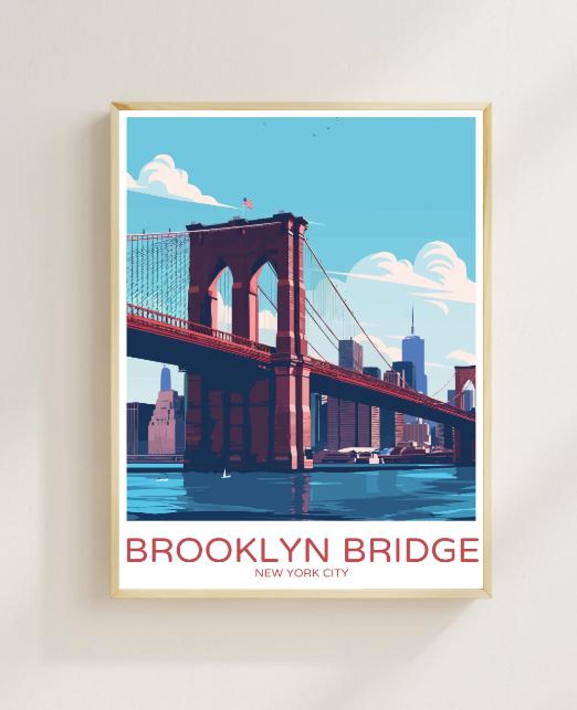 Brooklyn Bridge New York City Travel Poster Iconic Wall Art Of Nyc Skyline And East River Usa City Print Urban Decor Travel Gift