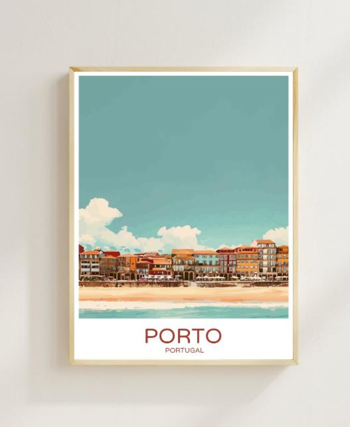 Porto Portugal Waterfront City Poster With Colorful Houses Beach View